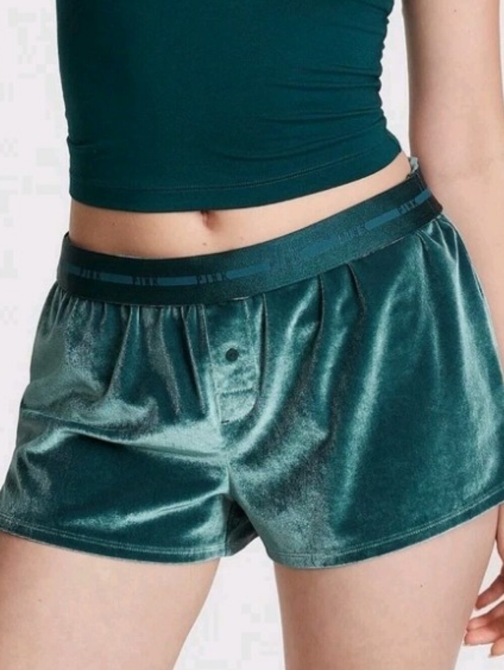 Victoria's secret pink velvet shine boxy pajama shorts LARGE BLING GREEN